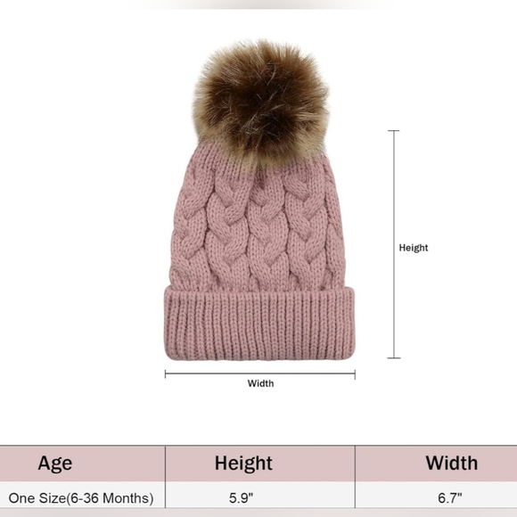 Lot Of 5 Girls 3-36 Months Knit Baby Winter Hats Light Pink With Pompom Beanies - Picture 3 of 3